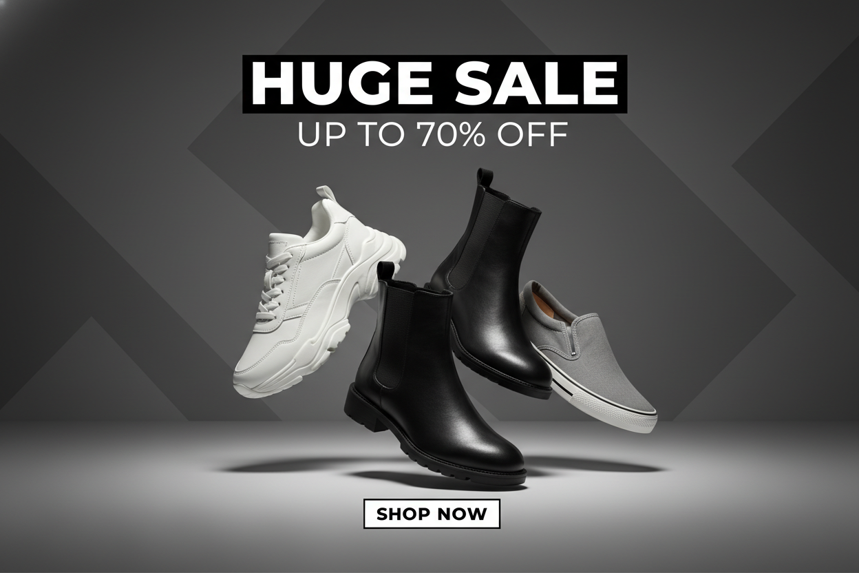 we are selling shoes , doing huge sell , creat image that shows that for mobile version , should match colors of website , black , white , grey